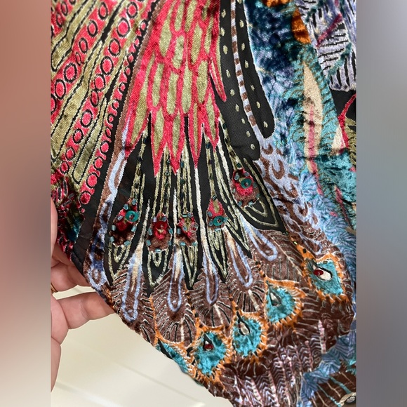 Aris A. Silk Art to Wear Velvet Peacock Kimono Topper Jacket S/M Cardigan - Picture 5 of 5
